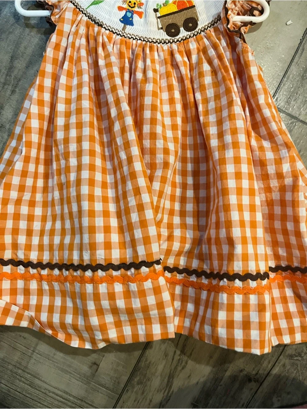 Lil Cactus Smocked Pumpkin Scarecrow Gingham Dress 6-12 Months